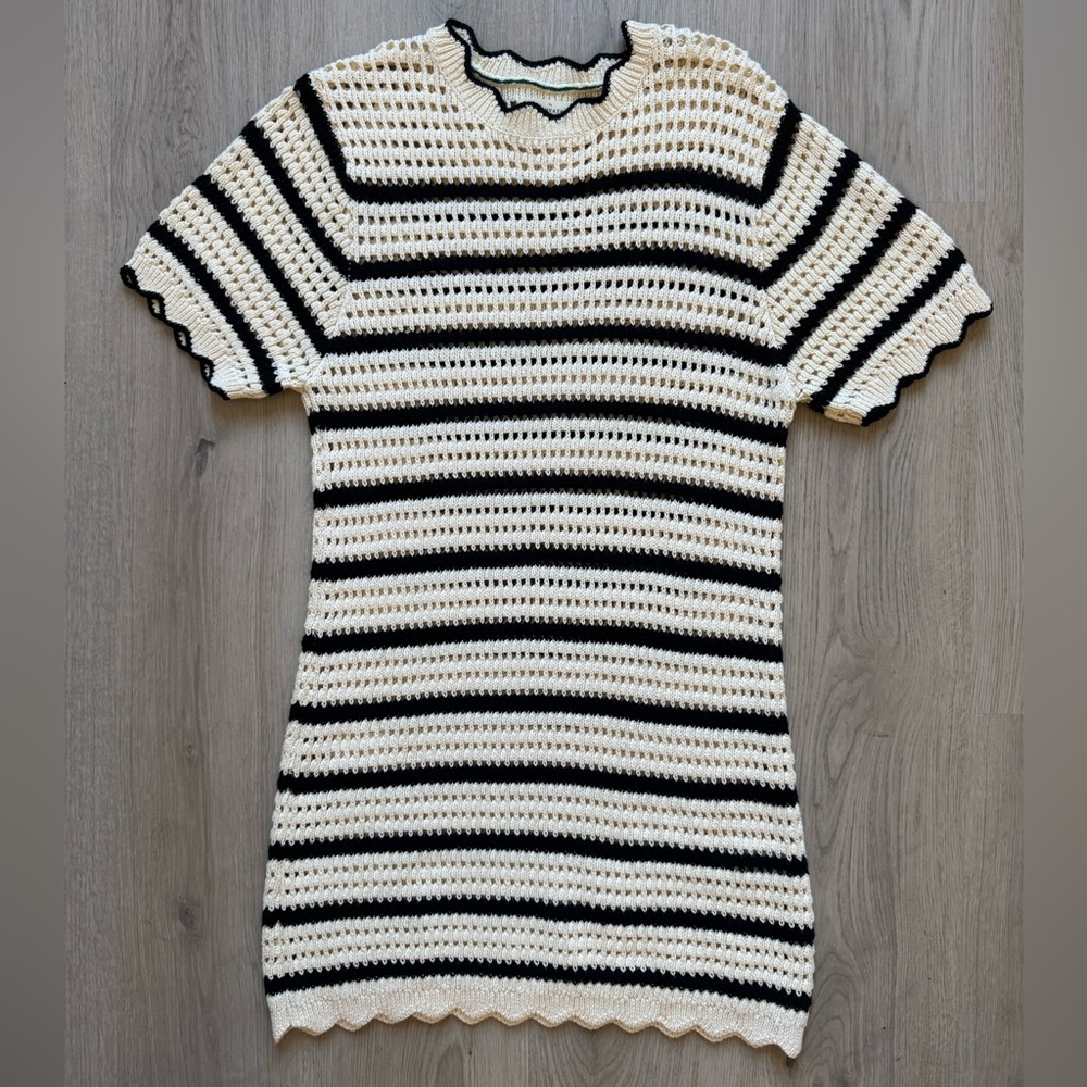 TROVATA Birds of Paradis Mer Loose Knit Antique Striped Crochet Dress Size XS